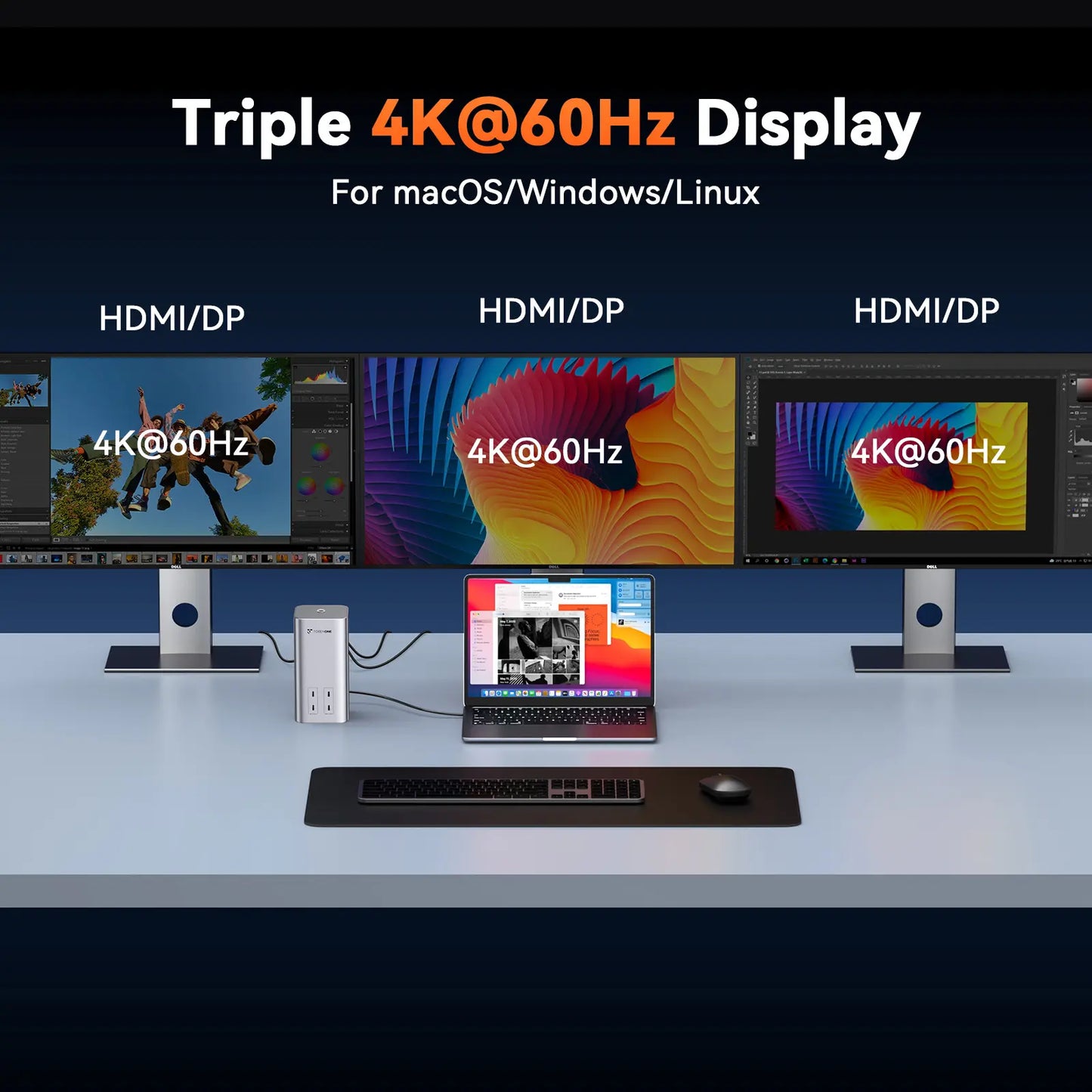 UDS056 20-in-1 Docking Station 3 Monitors for MacBook & Windows, Triple 4K@60Hz Monitor Docking Station