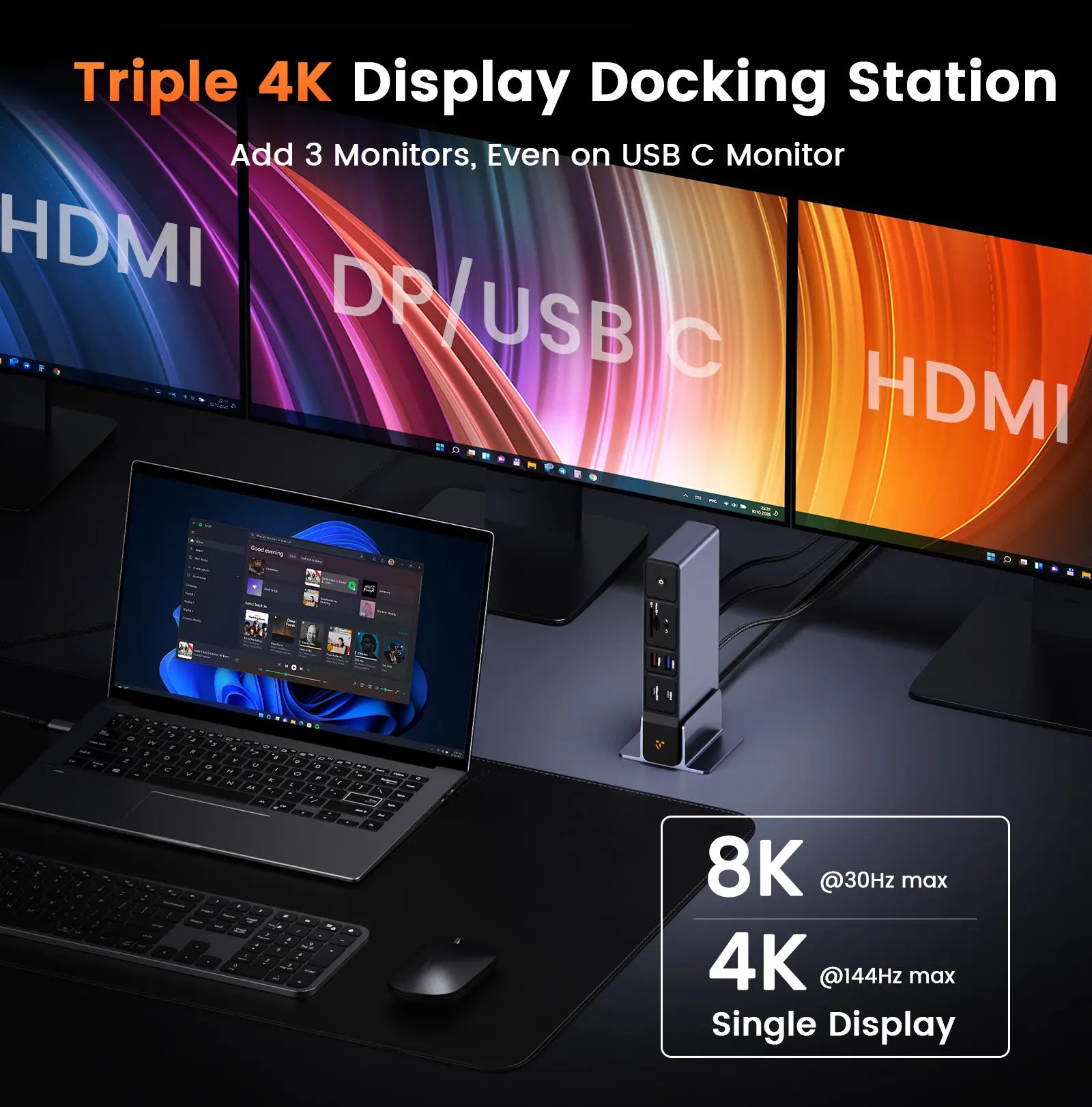 Triple Monitor USB-C Docking Station TobenONE 18-in-1 Dock for Windows