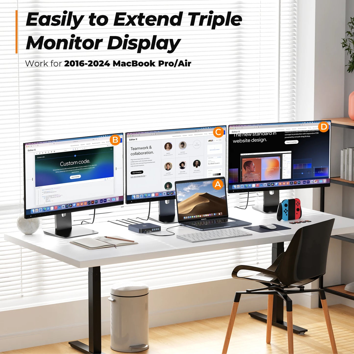 UDS015DM Universal Triple Display Docking Station for M1/M2/M3 MacBook Pro/Air