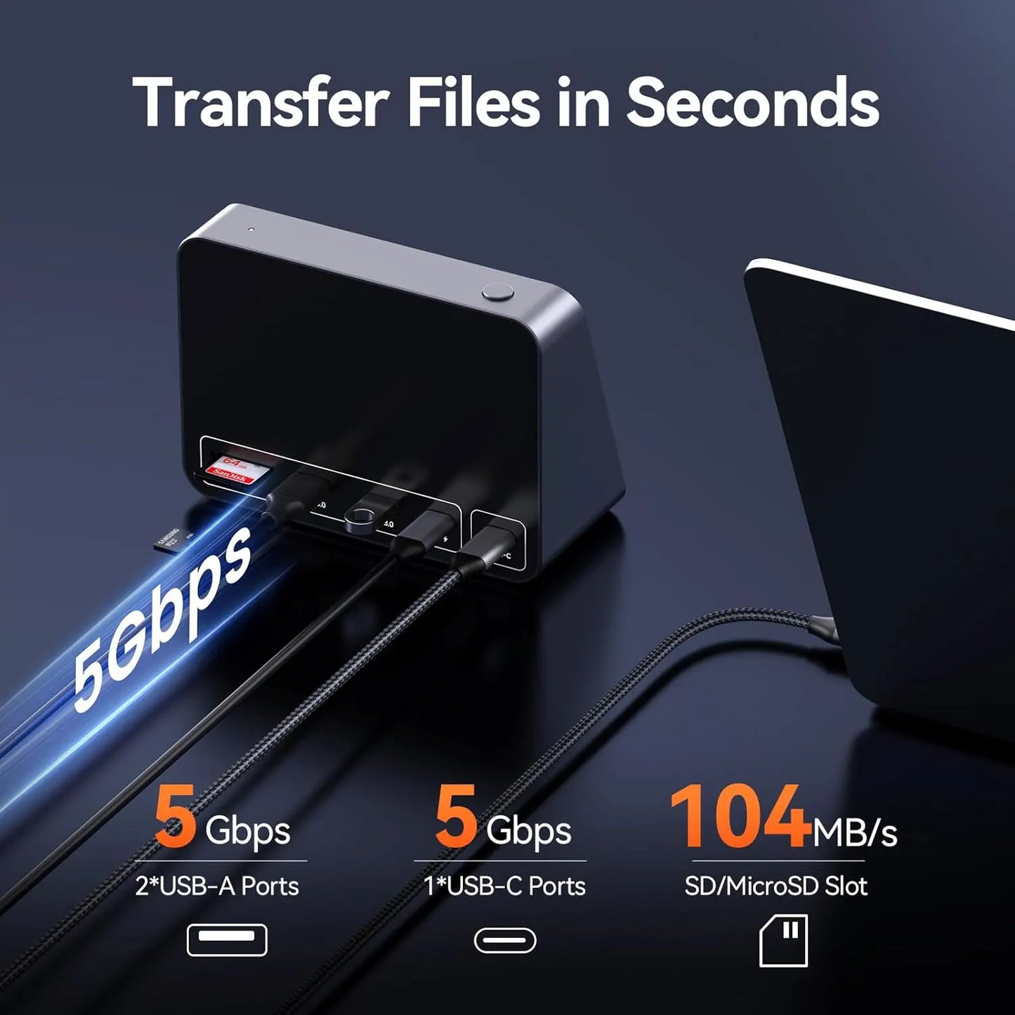 UDS055 Mini Monitor for PC with USB C Hub, 5" Display with 100W Power Delivery for Laptop