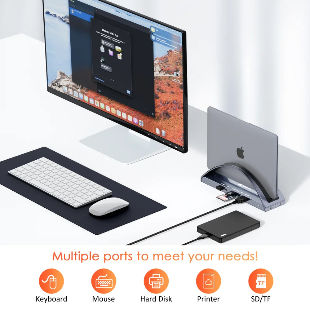 USB C laptop stand docking station with multiple ports