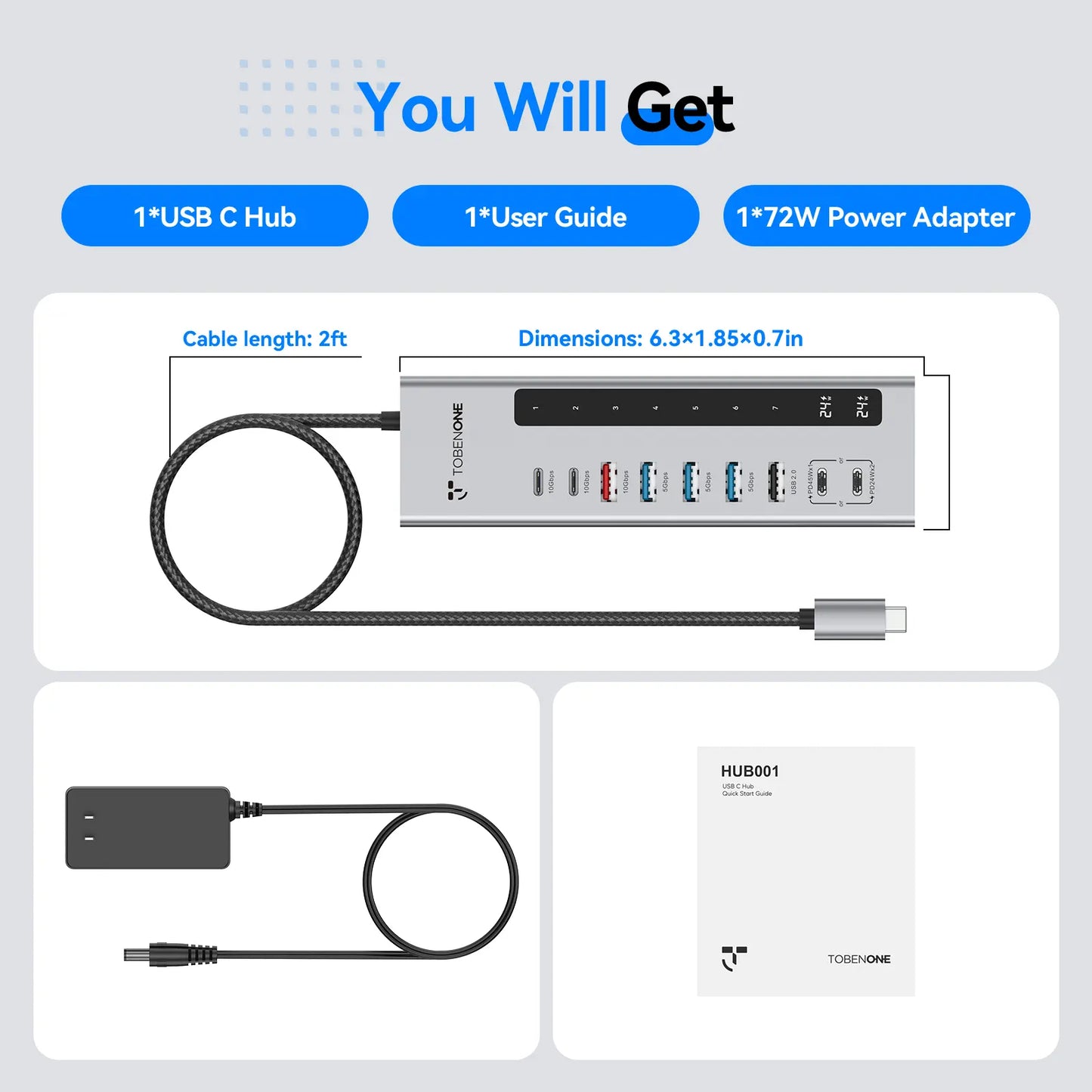 HUB001 TobenONE Powered USB C Hub 11-in-1 10Gbps USB C Splitter