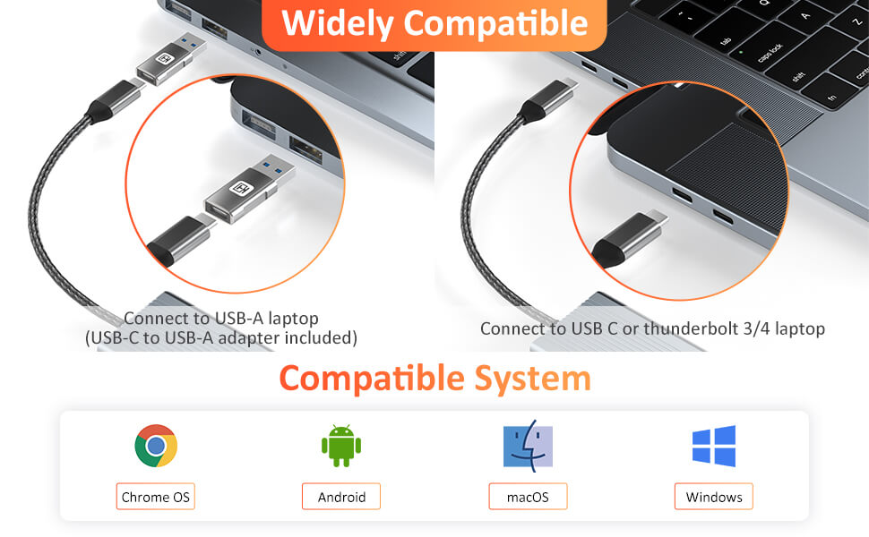 Widely Compatible With USB C and USB A Laptop