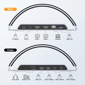 UDS047 TobenONE Laptop Docking Station Dual Monitor, 13-in-1 USB C Docking Station Stand