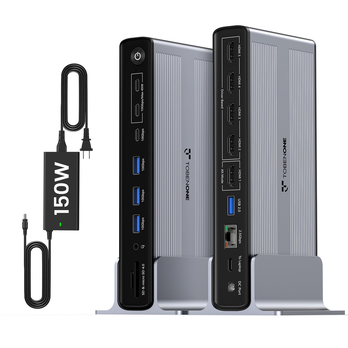TOBENONE UDS050C 18-in-1 DisplayLink Docking Station for 5 Monitors with Cooling Fan