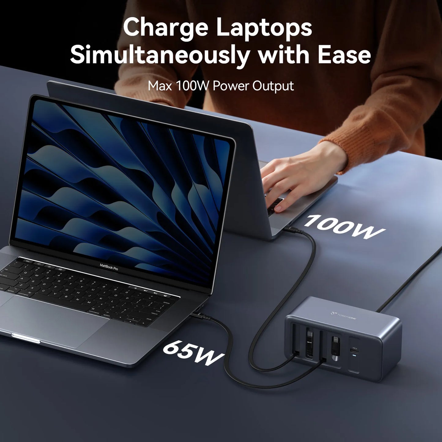 165W USB C Charging Station with Built-in Retractable Cable(2.3ft) & Lightning Adapter