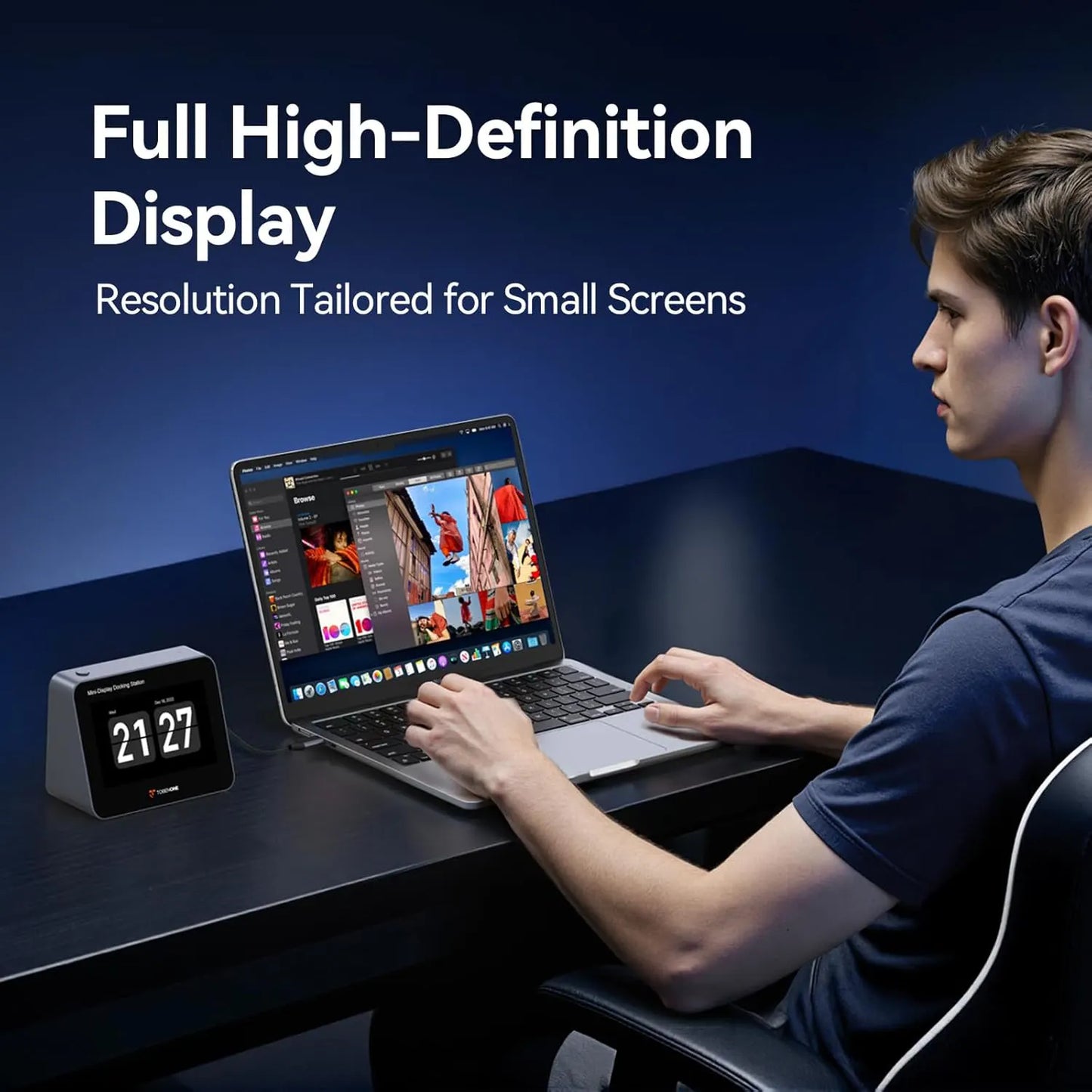 UDS055 Mini Monitor for PC with USB C Hub, 5" Display with 100W Power Delivery for Laptop