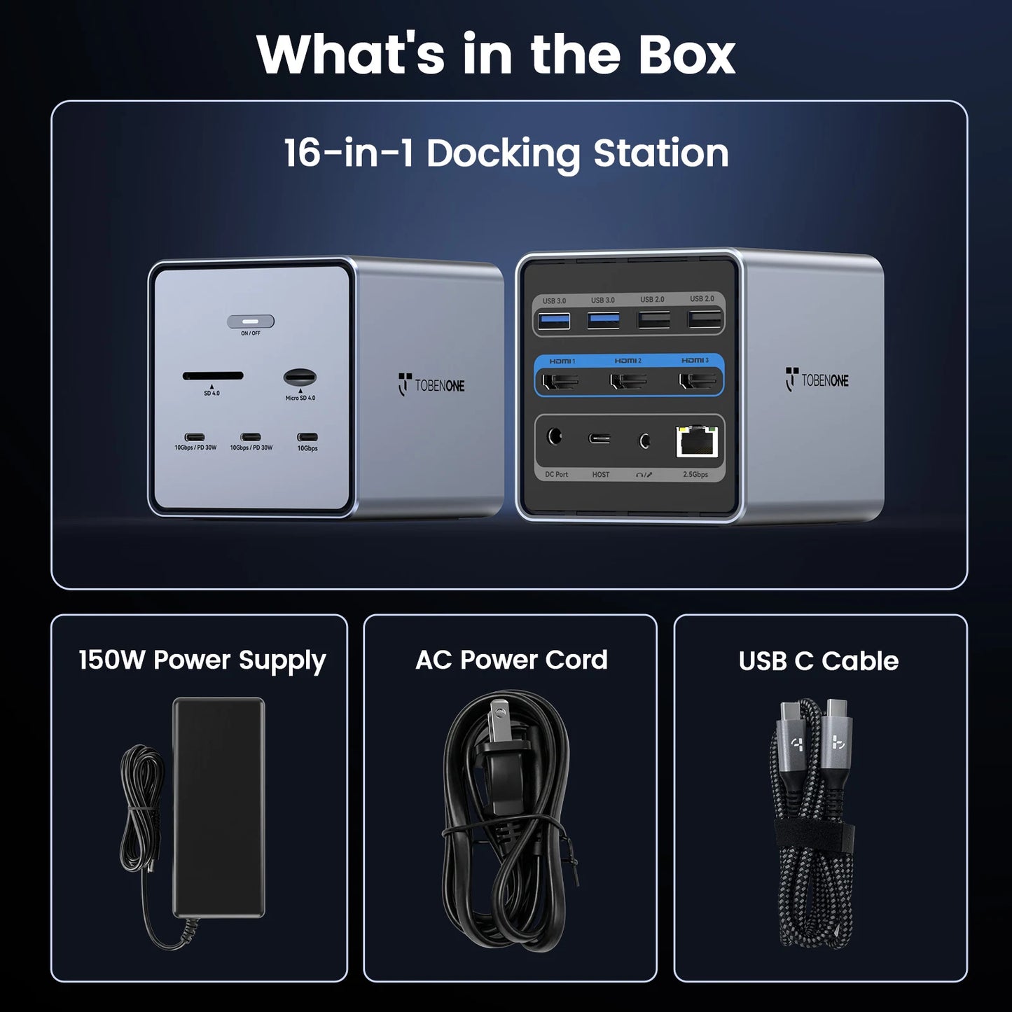 UDS032C Laptop Docking Station Triple 4K Monitor, 16-in-1 Docking Station with 3 HDMI