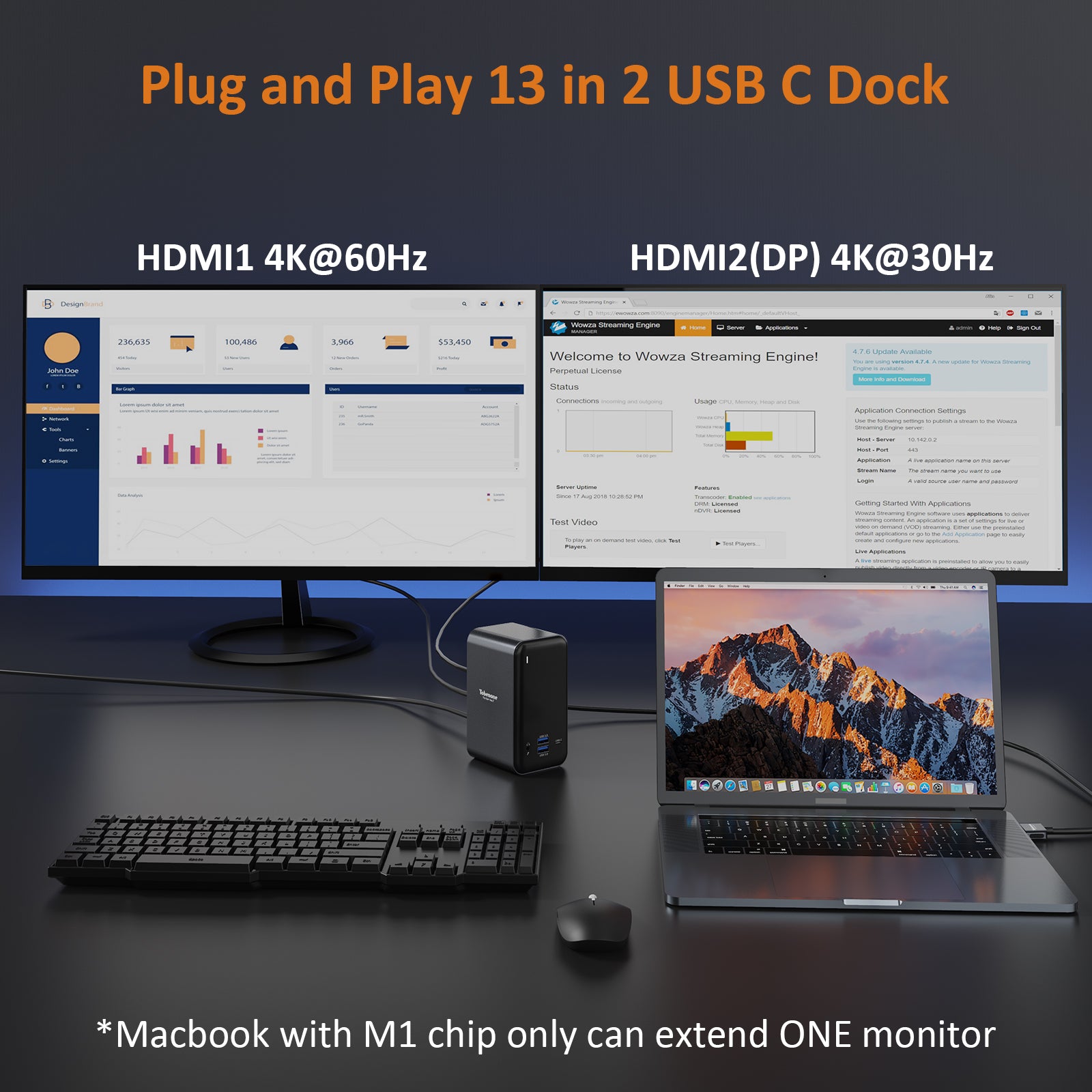 Plug and Play 13 in 2 USB C Dock for MacBook Pro MacBook Air