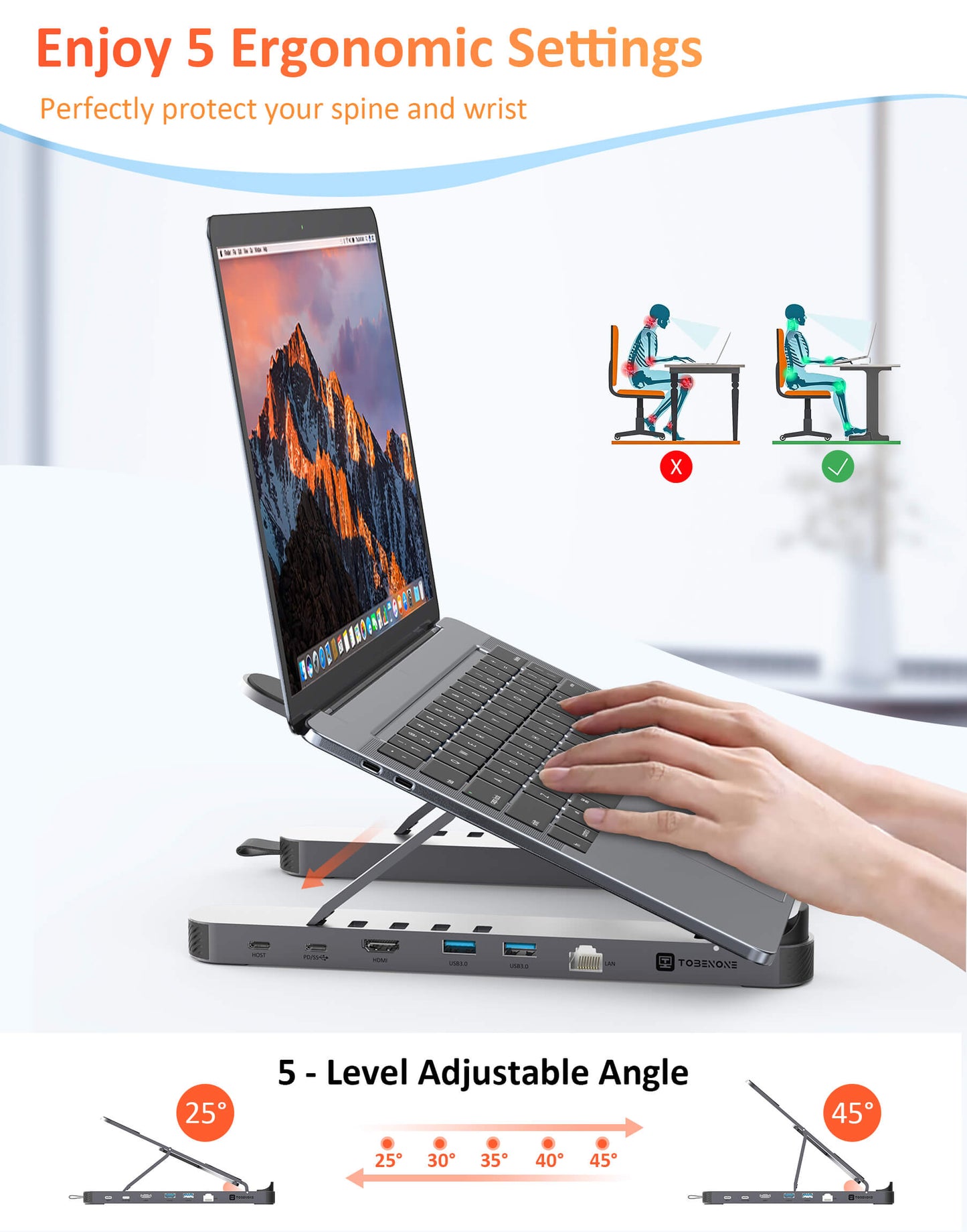 5 Levels adjustable laptop stand UDS029 Type C Docking Station