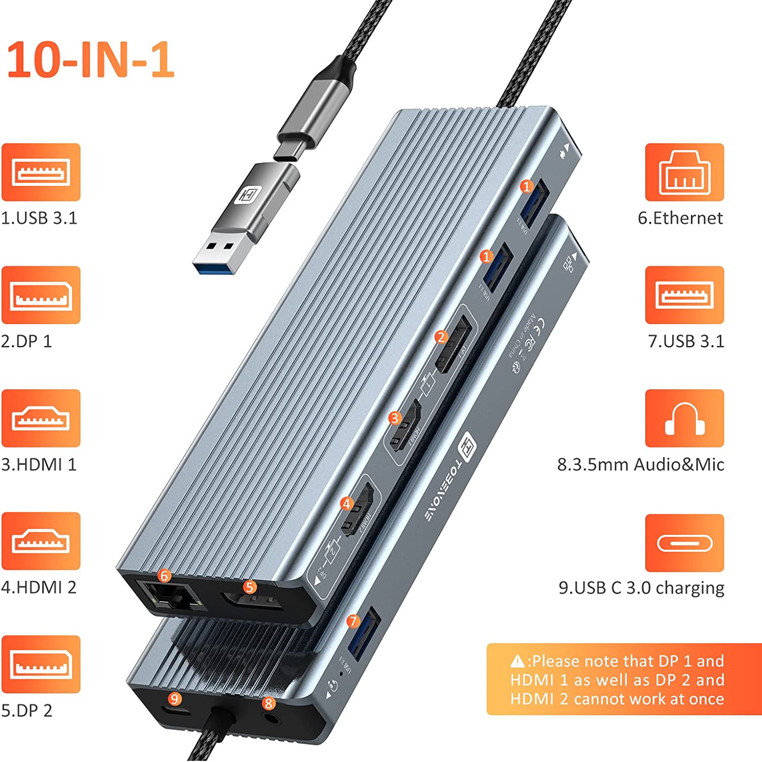 Adaptador USB C 2 HDMI, Docking Station Hub, Dual Monitor, Dual