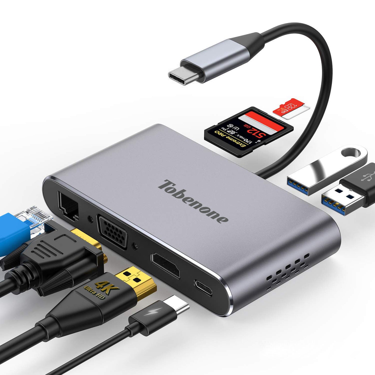 USB C Adapter 8-in-1 USB C to HDMI VGA Hub for MacBook Pro/Air/iPad Pro 2018