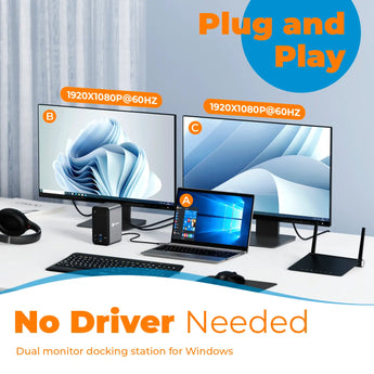 Plug and Play UDS18 USB C Laptop Docking Station Dual Display