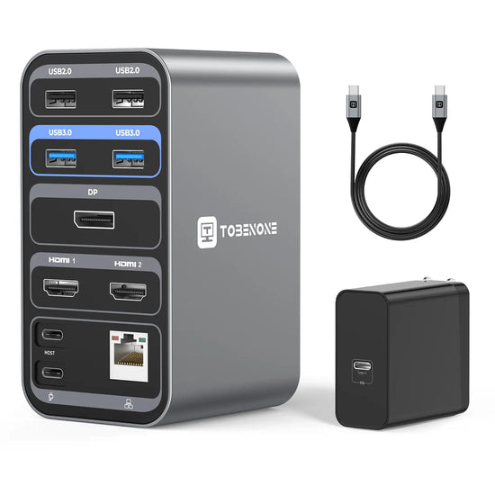TOBENONE UDS018 USB C Docking Station DualMonitor 13 in 1 Laptop Dock With 65W Power Supply