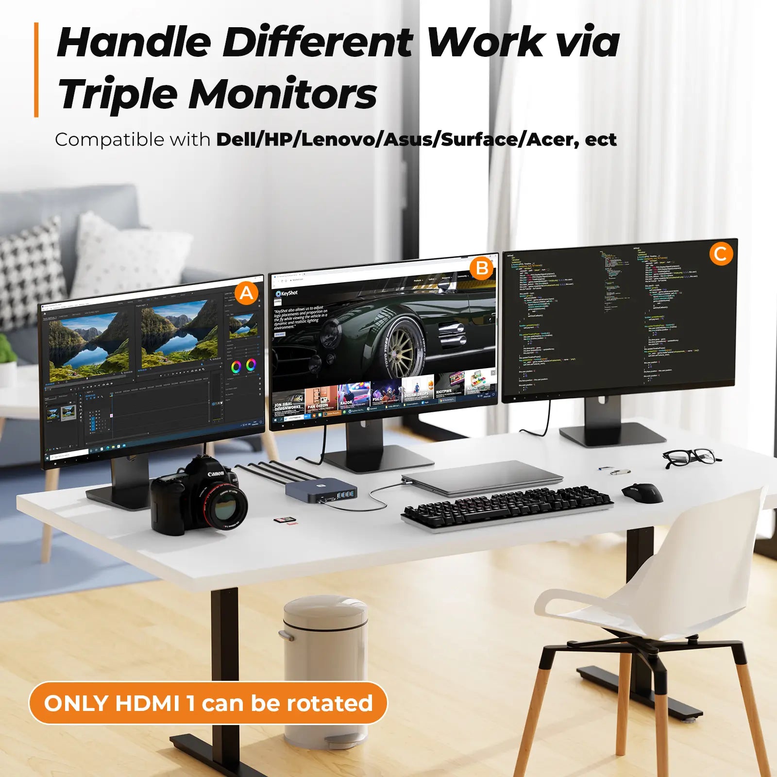 Triple Monitor Laptop Dock for Dell