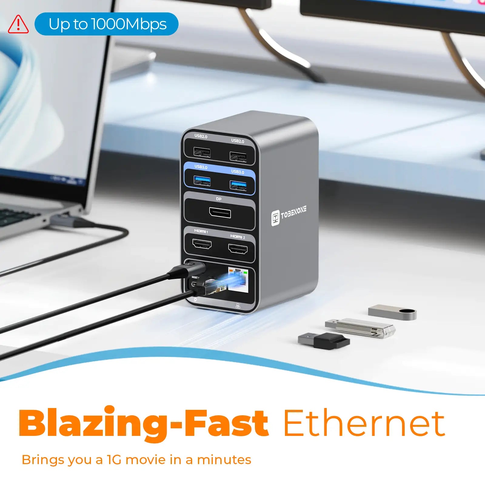 UDS18 Dual Monitor Docking Station quipped with a Fast and Stable Gigabit Ethernet