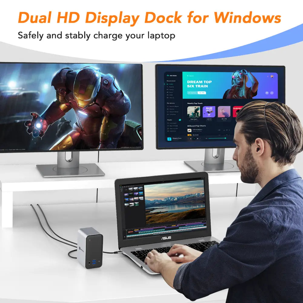 dual HD display dock for windows laptop