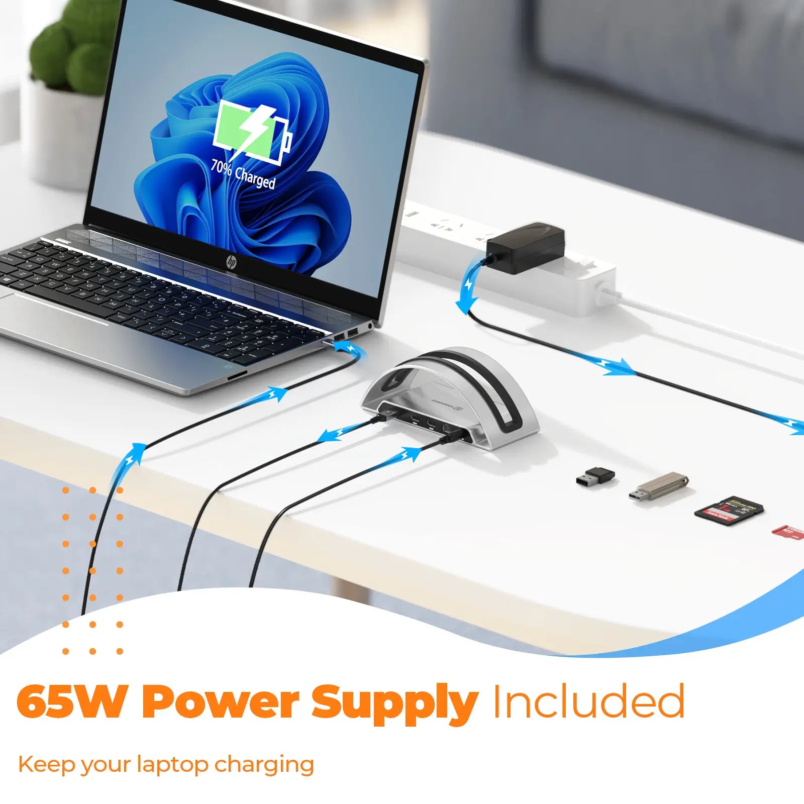 laptop docking station dual monitor with 65W power supply