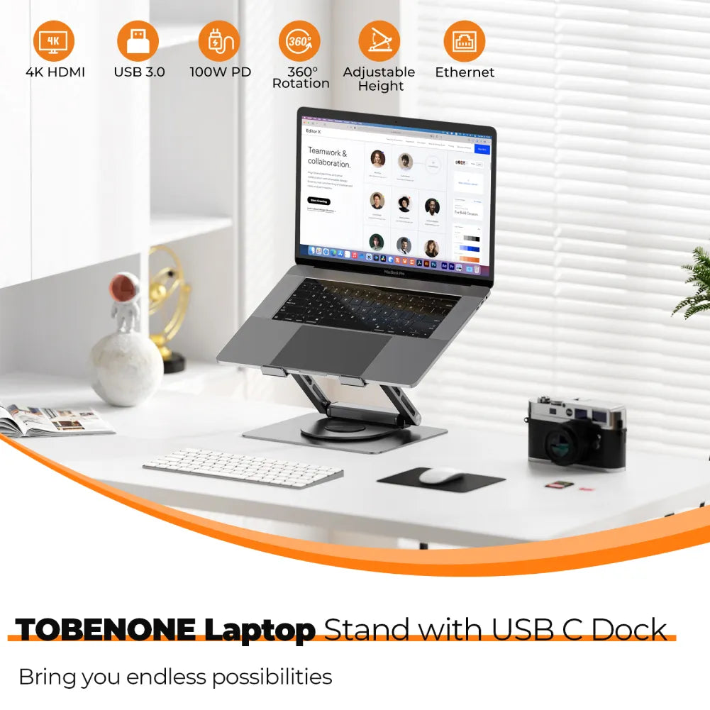 tobenone laptop stand with usb c dock