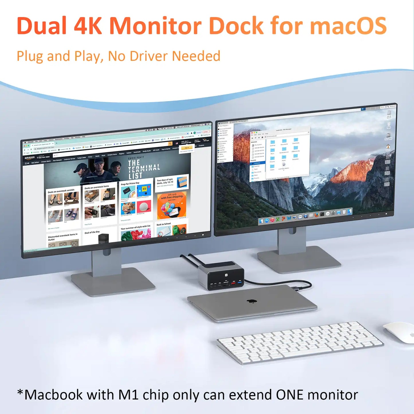tobenone usb-c  dual 4K monitor dock for mac plug and play